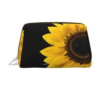 Wild Sunflower Print Leather Cosmetic Bag, Zip Pull Toiletry, Beauty Organiser, Small, Beauty Accessory, Cruelty Friendly, Gift for Her,17 X 7.5 X 11cm