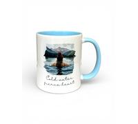 Wild Swimming Mug 11oz - Cold Water Fierce Heart Ceramic Mug with Baby Blue Handle & Interior - Blonde or Brunette Watercolour Design (Blonde Hair)