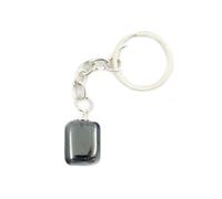 Wild Therapies Hematite Crystal Tumblestone Keyring - Focus, Willpower, Courage, Confidence, Balance, Protection Chakra Base/Root - Hematite Stone Key ring