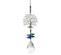 Wild Things Gifts Crystal Fantasy - Lovely Hanging Suncatcher / Rainbow Maker + 38mm Almond - Tree of Life - Prismatic Colourway - Blue, Green and Purple Crystals, 240 x 38 x 24mm