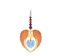 Wild Things Gifts Glass Crystal Dreams Suncatcher - January Birthstone - Angel Wing Heart - Garnet Red Hanging Crystal Ornament With Gold Details - Rainbow Effect
