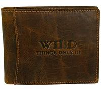 WILD THINGS ONLY !!! Men's Genuine Leather Wallet with RFID Protection and Gift Box, brown, 12,5 cm x 9,5 cm x 2,5 cm, Classic