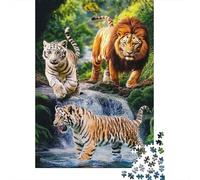 Wild Tiger and Lion 1000 Piece Jigsaw Puzzle Paper for Adults Forest Waterfall Scene Puzzle Game for Family Home Decor Gift 38x26cm/1000pcs