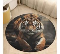 Wild Tiger Area Rug Washable Round Rug Carpet Soft Non-Slip TPR Bottom Door Mat Low Pile Waterproof Floor Carpet Print Mat Decor for Bedroom Living Room Bathroom 60 * 60cm