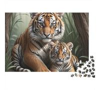 Wild Tiger Mother and Cub 1000 Piece Jigsaw Puzzle Paper Material Jigsaw Puzzle for Adults Forest Animal Theme Relaxation Focus Decor 70x50cm/1000pcs