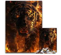 Wild Tiger on Fire Adult Jigsaw Puzzles 1000 Pieces Wooden Jigsaw Brain Challenge Game for Teenagers & Family Interaction 1000 PCS(75x50cm)