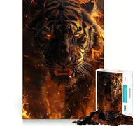 Wild Tiger on Fire Jigsaw for Teenagers1000 Pieces Mind Skill Play Laser Cut for Flawless Fit Quiet Time Mind Exercise at Home (38x26cm)