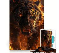 Wild Tiger on Fire Puzzles for Adults 1000 Pieces Mental Boost Play Neat Cut Perfect Alignment Bonding Activity for Loved Ones (38x52cm)