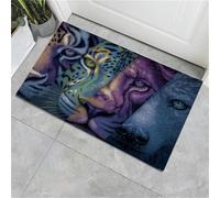 Wild Tigers Leopards Lions Entryway Rug Indoor Door Mat, Small Washable Area Rug For Kitchen, Animal Collage Low Pile Non-Slip Bedroom Carpet For Front Door Welcome Mat, 60X90Cm, Cyan Blue