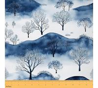 Wild Tree Fabric by The Yard,Mountain Fabric,Blue Tie Dyed Fabric Decor,Traditional Chinese Style Polyester Fabric,1 Yard,36" L x 59" W