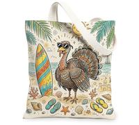 Wild Turkeys Bird Canvas Tote Bag for Shopping 13 * 15, Cute Coastal Beach Shells Reusable Grocery Shoulder Cloth Bag for Women, Tropical Painting Gift Decoration