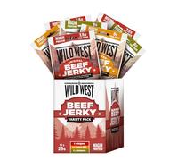 Wild West Beef Jerky Variety Pack 12 × 25g - 4 × Original, 4 × Honey BBQ, 4 × Jalapeño - High Protein Gluten Free Snack - No Added MSG - Ideal for Gym, Travel, Hiking & Everyday Energy