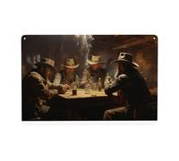 Wild West Card Game Tin Sign Vintage Western Saloon Decor,Retro Metal Wall Art,Classic Poker Scene,Antique Tinplate for Bar,Man Cave,IndoorOutdoor,Home Decor,Gift for Western Enthusiasts 12x8inch