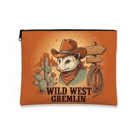 Wild West Cosmetic Bag, Vintage Retro Western Makeup Pouch for Women, Portable Canvas Zipper Organizer, Travel Toiletry Bag, Orange, 7x9 Inch, Western