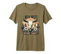 Wild West Cowboy Energy Retro Country Bull Skull Cactus Premium T-Shirt