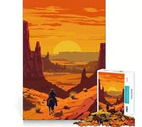 Wild West Cowboy Sunset Jigsaw 1000 Pieces for Adults Memory Fun Game Expert Cutting Craftsmanship Relaxing Indoor Group Activity (38x52cm)