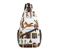 Wild West Cowboys Buildings Donkey Cross Chest Bag Diagonally Sling Backpack Crossbody Shoulder Bag Travel Hiking Daypacks for Men Women