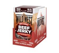 Wild West Hot & Spicy Beef Jerky 12 × 25g - High Protein Gluten Free Snack - No Added MSG - Ideal for Gym, Travel, Hiking & Everyday Energy