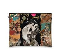Wild West Makeup Bag, Vintage Cowboy Retro Cosmetic Travel Pouch for Women, Portable Small Canvas Zipper Organizer, Festival Gift Toiletry Bag, Perfect for Summer Adventures, Black, 7x9 Inch, Cowboy