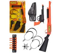 Wild West Sheriff Set for Kids Role Play Toy Gun and Accessories Pump Action Shotgun Toy Revolver Holster Bandolier Sheriff Badge Handcuffs Imaginative Cowboy Dress Up Playset Orange Black