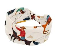 Wild West Vintage Cowboys Men Horses Pattern Headbands for Women Workout Twist Knotted Head Bands Stretchy Hairbands Non Slip Yoga Sport Turban Headwrap