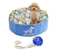 Wild Whimsy Dog Ball Pit - Combo Pack 32" Inch Small Foldable Ball Pit for Dogs with Rope Tug Ball Toy -Indoor Outdoor Playpen with Metal Reinforcement Ring - Storage Case Included