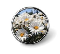 Wild White Daisies Round Badge 25mm/1 Inch Metal Buttons Round Badge Pin Button Parts Classic Pin Holders Buttons for Shirts Clothes Individualistic Brooch