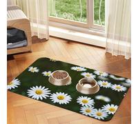 Wild White Daisy Flower Absorbent Leather Pet Tablecloth Non-Slip Dining Pad For Puppy Kitten Food Water Bowls
