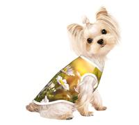 Wild White Daisy Flower Print Dog Sleeveless Vest Stretchy Breathable Pet T Shirt Apparel for Dogs Cats