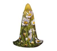 Wild White Daisy Flower Print Hooded Wizard Robe Halloween Cloak Medieval Renaissance Cosplay Christmas Party Outfits