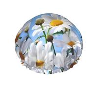 Wild White Daisy Flower Print Shower Cap for Women & Men - Reusable, Double Layer, Breathable, Hair Bath Cap L