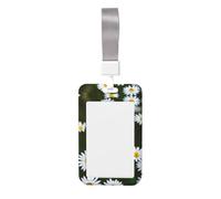 Wild White Daisy Flower Printed Card Badge Holder with Neck Strap, Vertical Cards Holder Anti-Scratch and Easy-Scan, for Office, School