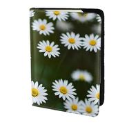 Wild White Daisy Flower Printing Cowhide Passport Holder,Passport Cover,Travel Card Cover Case For Men Women,Documents Protector, Black, One Size