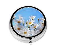 Wild White Daisy Flower This Small, Round, Three-Compartment Travel Pill Box is Perfect for Storing Daily medications, Vitamins, and on-The-go.