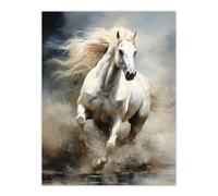 Artery8 Wild White Horse Majestic Mane Oil Painting Extra Large XL Wall Art Poster Print