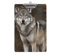 Wild Wild Gray Wolf Clipboard 8.5×12.5 Inch Acrylic Clip Board with Metal Clip A4 Letter Size Decorative Clipboard Cute Hanging Clipboards for Office, Teacher, Nurse, Doctor,