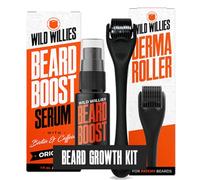 Wild Willies Beard Growth Kit - Premium Derma Roller & Beard Boost Serum - Microneedle Roller & Beard Hair Growth Serum with Biotin & Caffeine for Fuller Beard, Scalp Care - Easy to Use Kit with Case