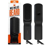 Wild Willies - Men's Beard Straightener, 3 Temperature Settings, Ceramic Tourmaline Heating Beard Powder Brush and Heating Comb, Portable, Ionic Technology, Thick Hair and
