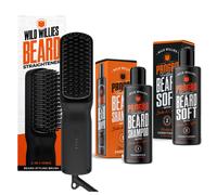 Wild Willies Moisturizing Beard Shampoo, Conditioner, & Straightener Kit, PROGRO - Fortified with Biotin & Caffeine for Facial Hair Growth & Hydration