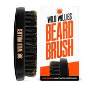 Wild Willies Natural Boar Bristle Beard Brush for Men - Professional Beard and Mustache Grooming Brush with Ergonomic Wooden Handle - Small Travel Pocket Size Beard Detangler, Smoothens, Softens