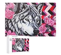 Wild Wolf Amidst Flowers: Year-End Present, 1000 PCS Wooden Jigsaw Puzzle for Adults, with A Decorative Finished Picture