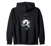 Wild Wolf Howling at Full Moon Forest Silhouette Grunge Art Zip Hoodie