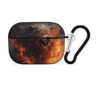 Wild Wolf in The Fire AirPods Pro Case Cover with Keychain Ring PC Hard Shell Protective Case for AirPods Pro 2nd for Women Men Generation Easy Open Full Drop Protection Cover Black-Style