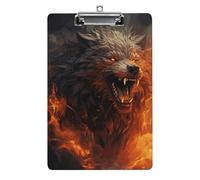 Wild Wolf in The Fire Clipboard, A4 Acrylic Clipboard with Hanging Hole, Ultra-Light Clip Board - Holds 100 Sheets, Shatterproof Document Holder for Office, 12.5" X 8.5"