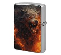 Wild Wolf in The Fire Lighter Case Metal Protective Cover with Double-Sided Art Design, Cool Lighters Pouch Shockproof Lighter Cover for Men Women Gifts, Lighters Not Included