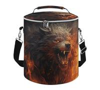 Wild Wolf in The Fire Lunch Bag, 15L Portable Leakproof Picnic Basket with Shoulder Strap, Insulated Picnic Cooler Bag for Camping, Beach, Hiking & Groceries
