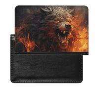 Wild Wolf in The Fire Passport Holder with 3 Card Slots, Portable PU Leather Travel Wallet, Slim Protective Cover for Passport, ID, Credit Cards