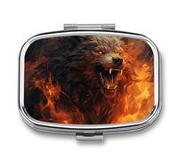 Wild Wolf in The Fire Pill Box, Portable Pill Organizer, Medicine Pill Container with Mirror and 2 Compartments, Daily Medicine Organizer, Travel Pill Case for Pocket Or Purse