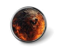 Wild Wolf in The Fire Round Badge Cute Enamel Lapel Pin Brooches Button Pin Personalized Clothing Decoration Unisex Badge Holder Hats Bags Shirts Decor