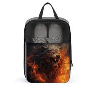Wild Wolf in The Fire Shoe Bag Waterproof & Breathable Shoe Pouch for Travel, Portable Carry Case for Sports Sneakers, Gym, Vacation